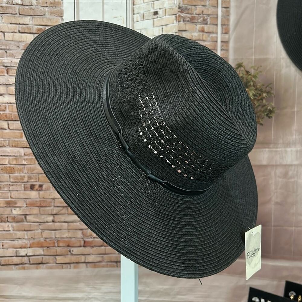 Black color Woven Wide Brim 100% Paper Straw Rancher Cowboy Hat